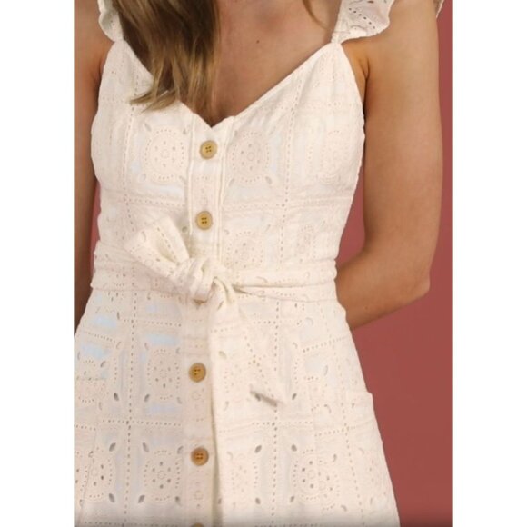 Anthropologie Concerto Ivory Eyelet Midi Dress in Ivory Size 2 US - Picture 3 of 13